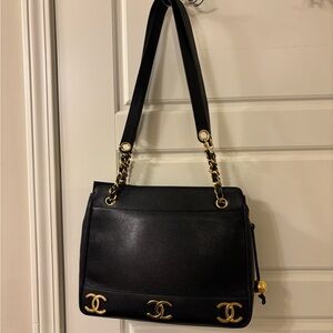 CHANEL Black Shoulder/Tote Bag in Caviar with Gold CC Accents-Beautiful!
